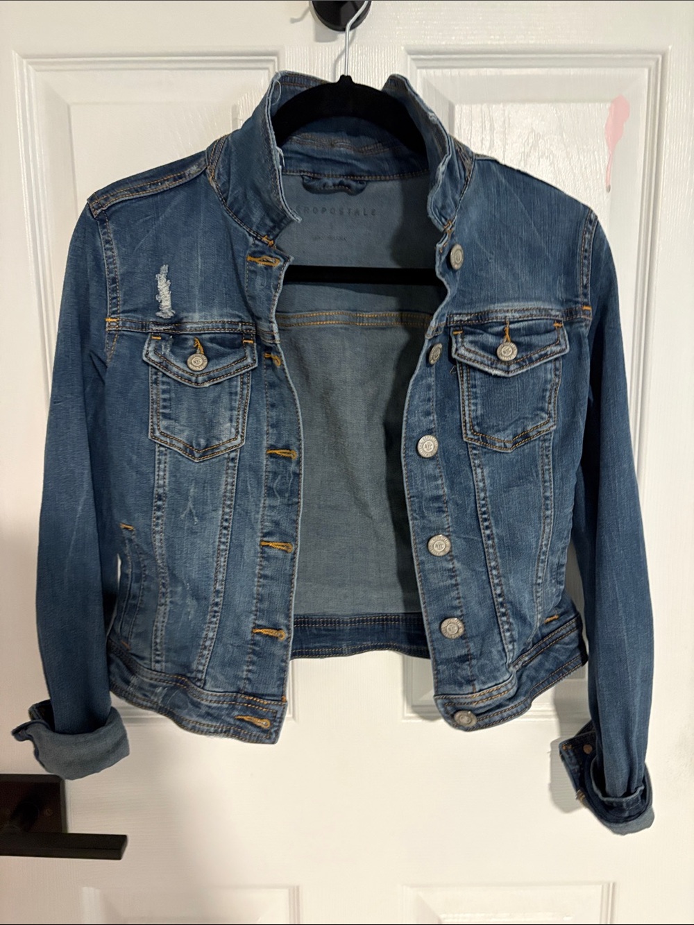 Aeropostale Distressed Medium Blue Denim Jacket